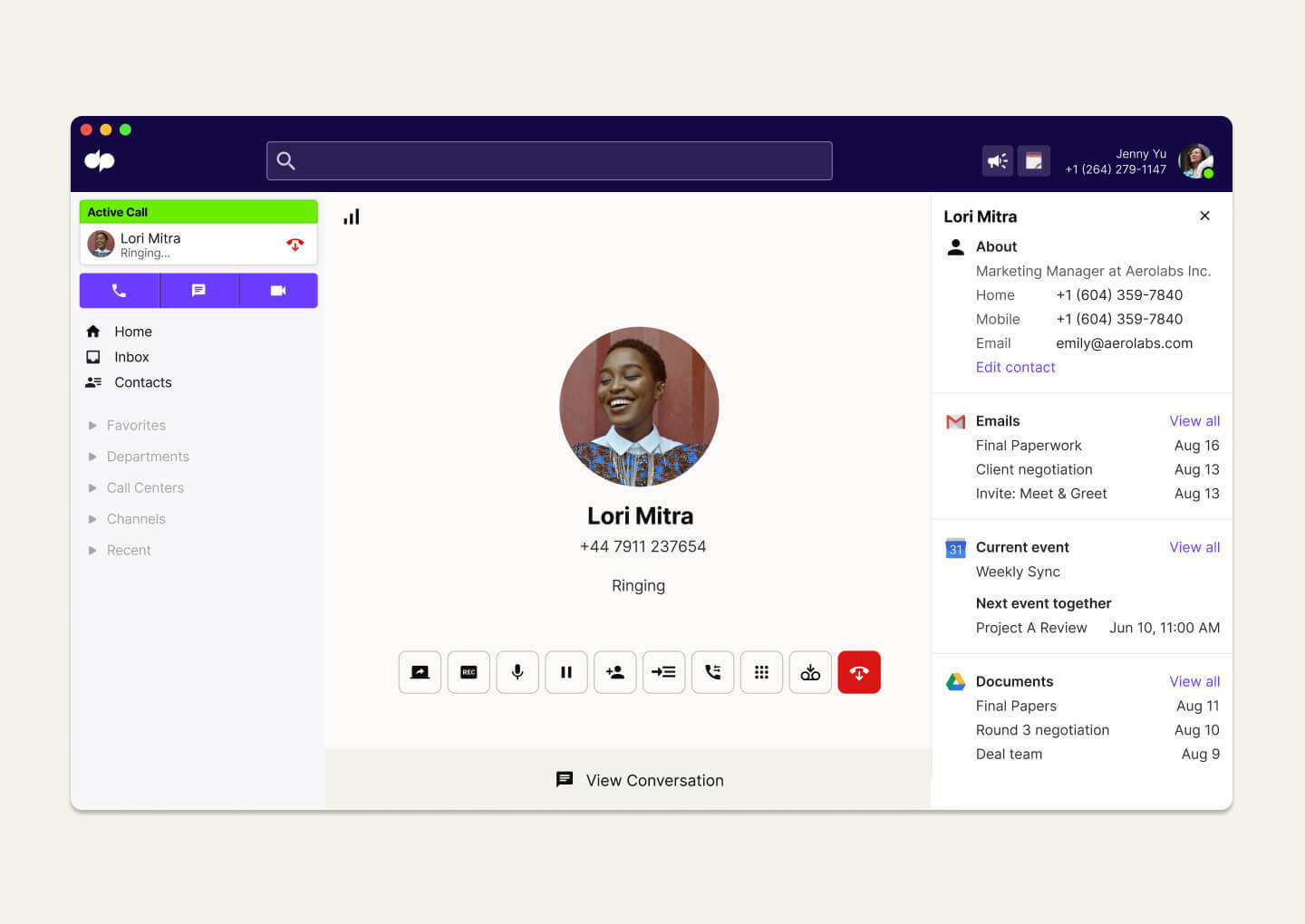 Screenshot of Dialpad's Google Workspace integration