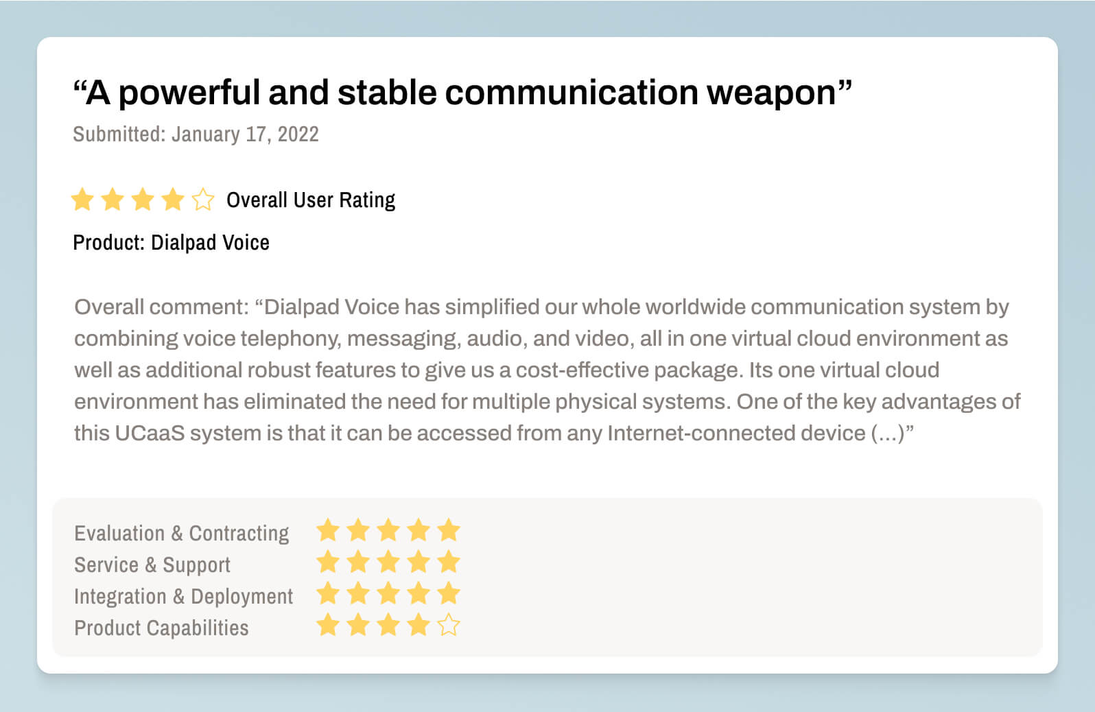 Screenshot of a customer review of Dialpad