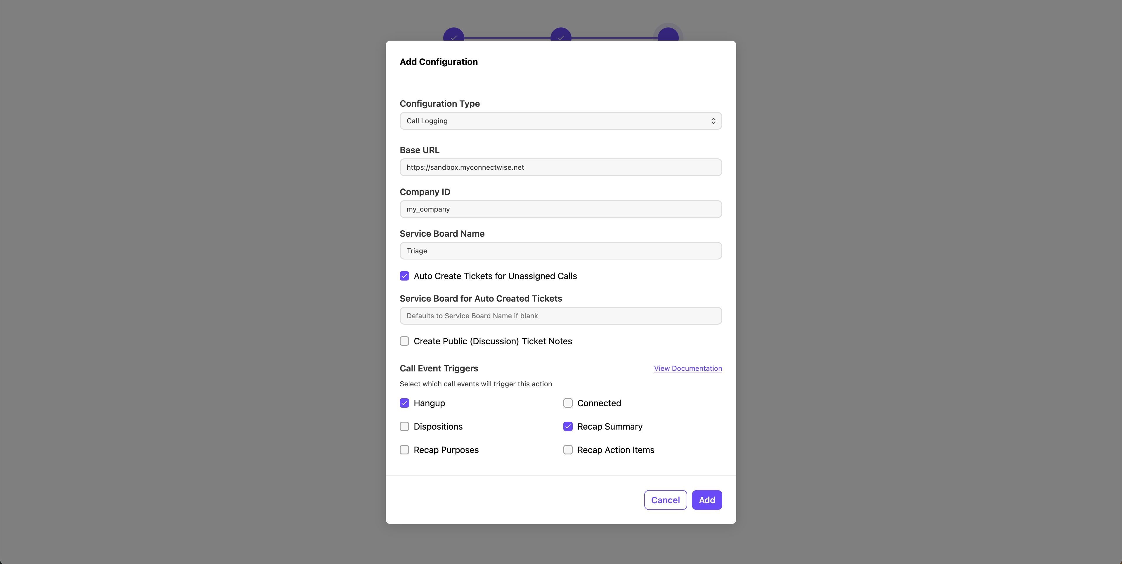 Sample Call Log Config
