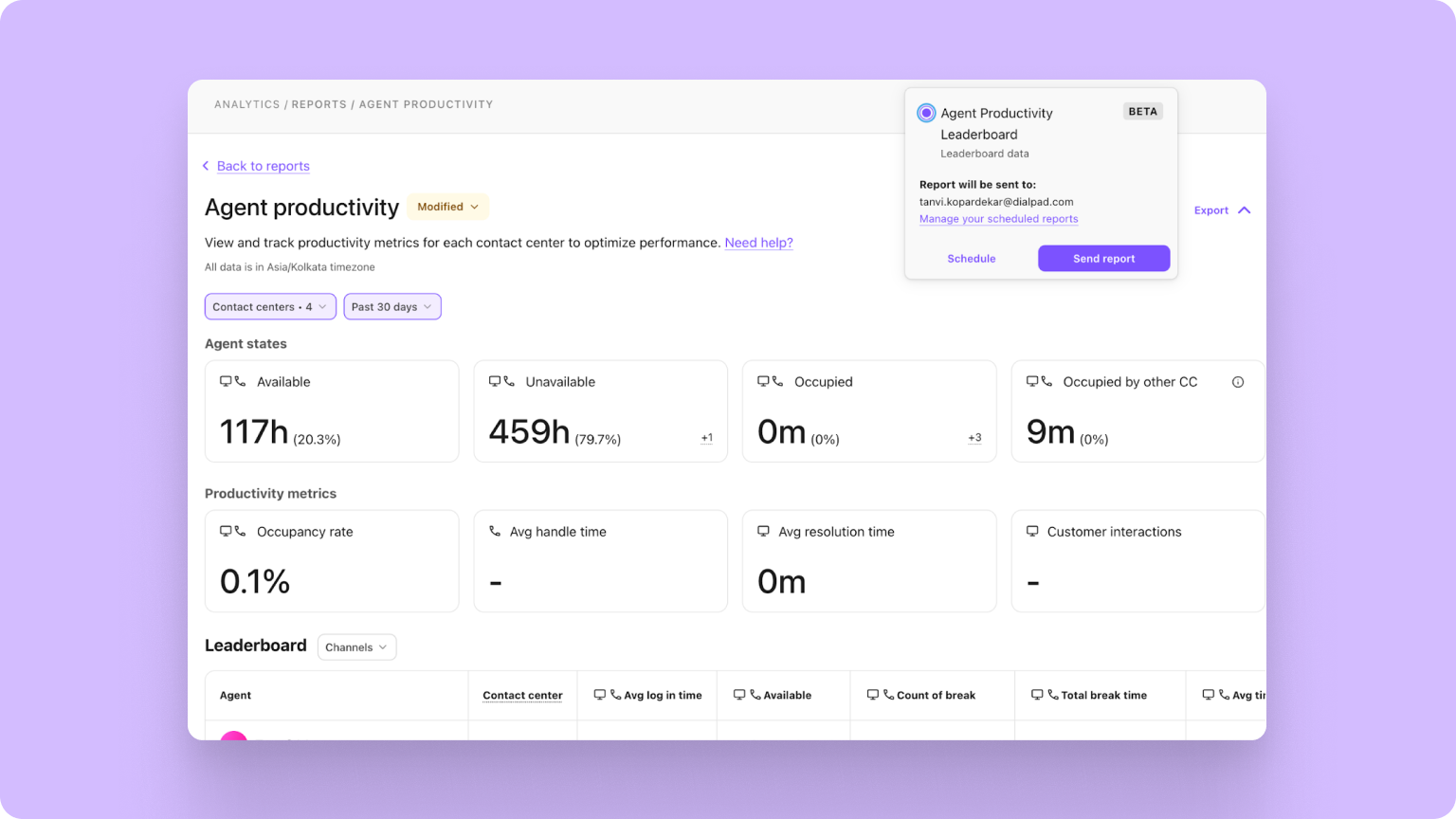 71. Easily download agent performance reports