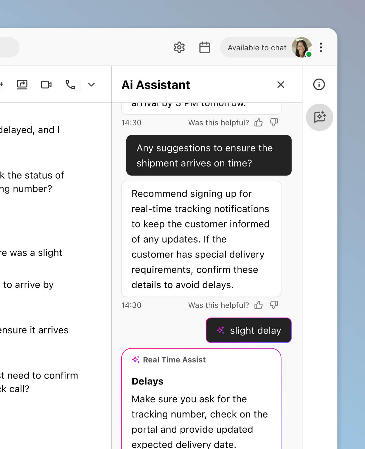 Screenshot of Dialpads AI Live Coaching Card feature popping up helpful notes for an agent or rep when a tricky question comes up on a call