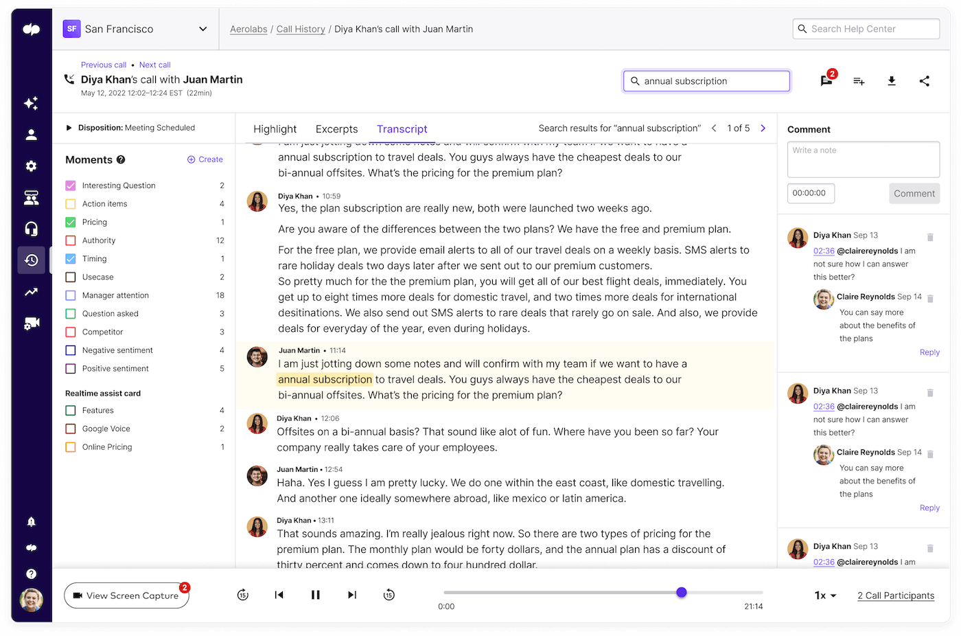Post call summary transcript in dialpad