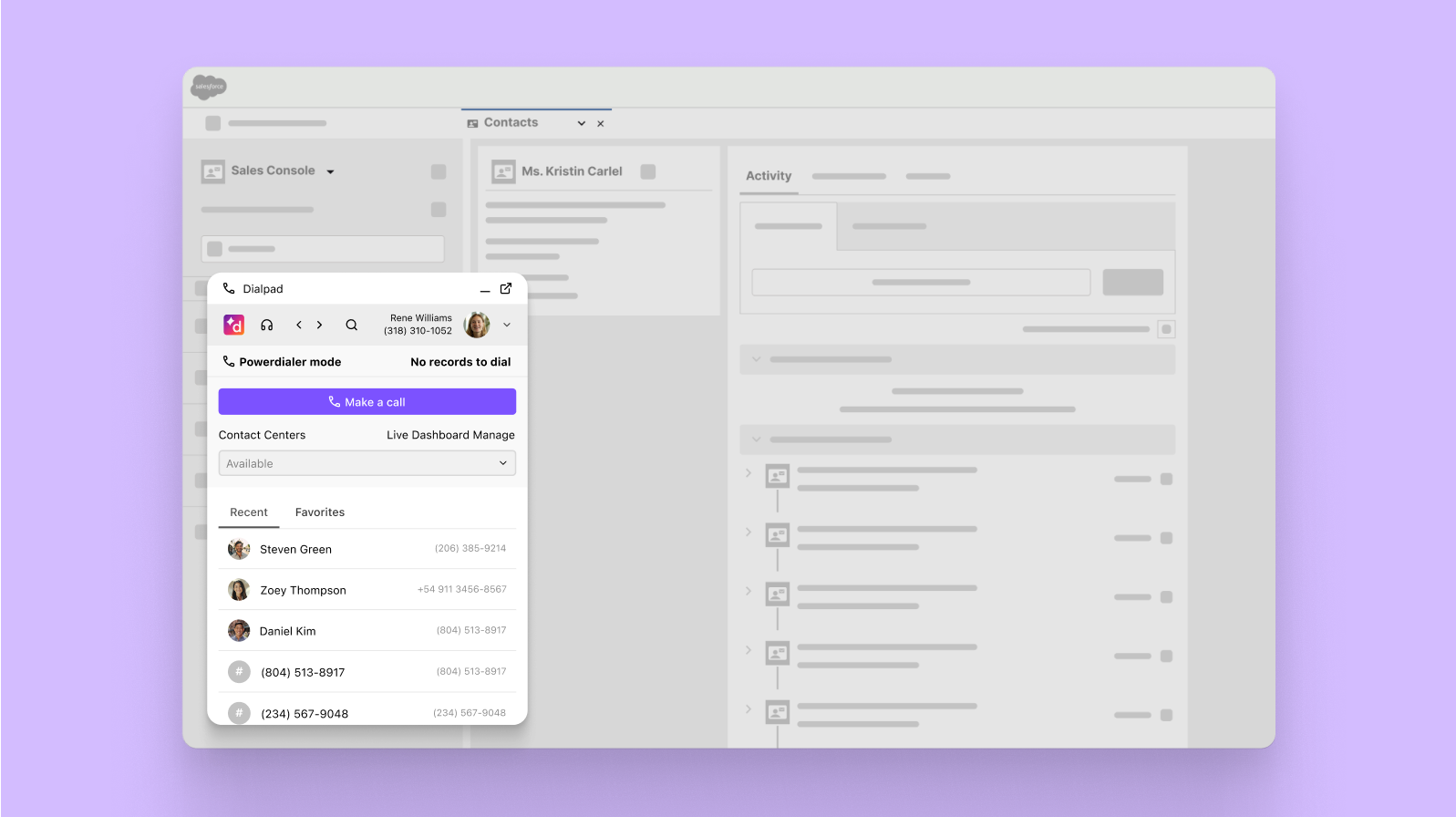 Screenshot of Dialpad's Salesforce integration