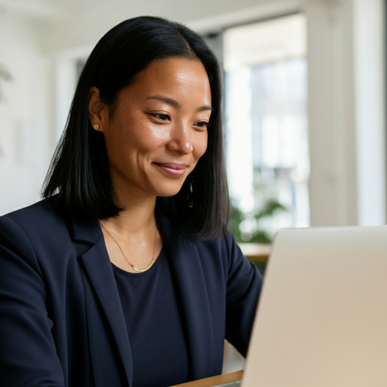 A woman working on a latop