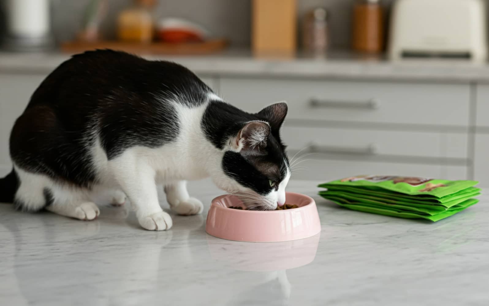 A cat eating food