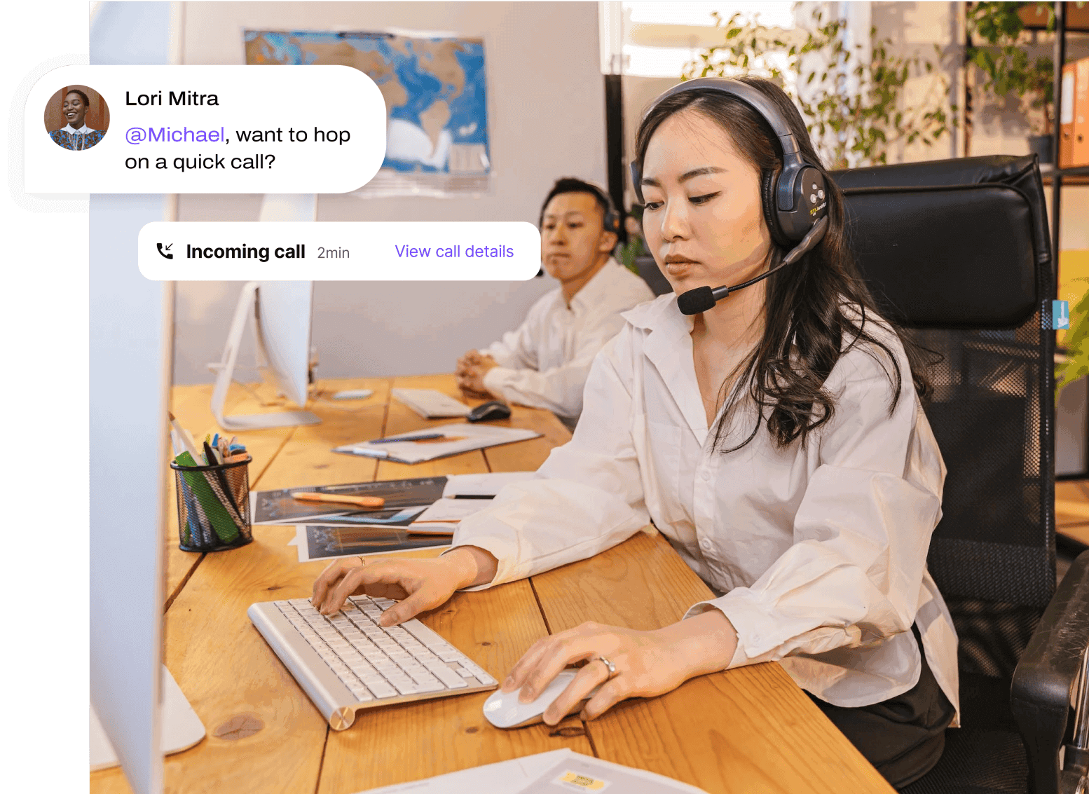 Contact center agent on a call with a customer