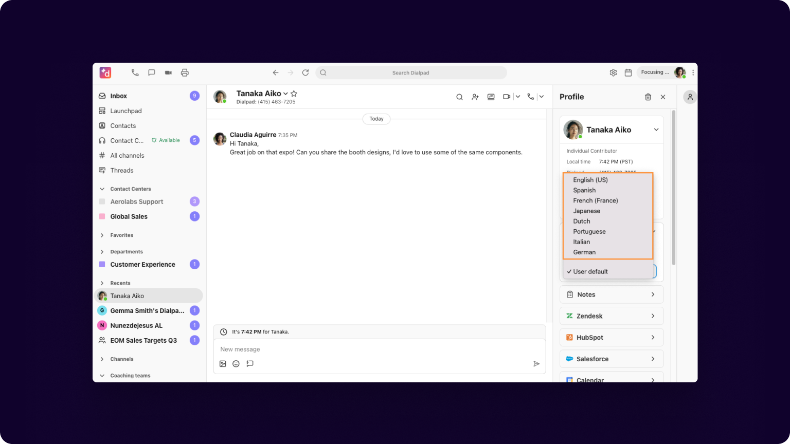 27. Manage the Ai language at the contact level for all calls initiated through the Dialpad App