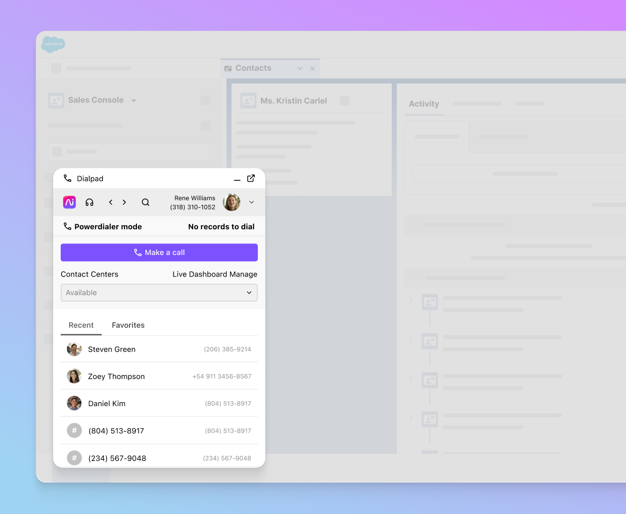 Dialpad's Salesforce integration automatically populating a call's details.