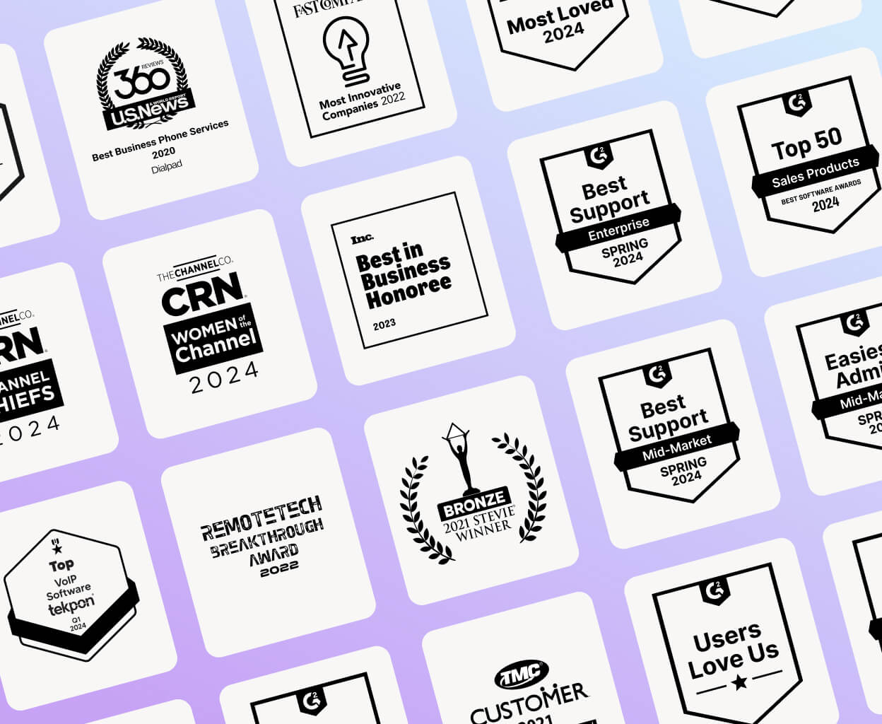 Screenshot of badges received by Dialpad