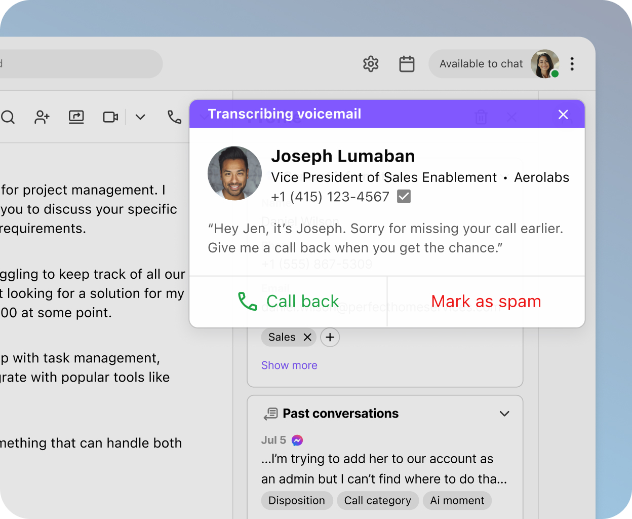 Dialpad's visual voicemail transcription feature