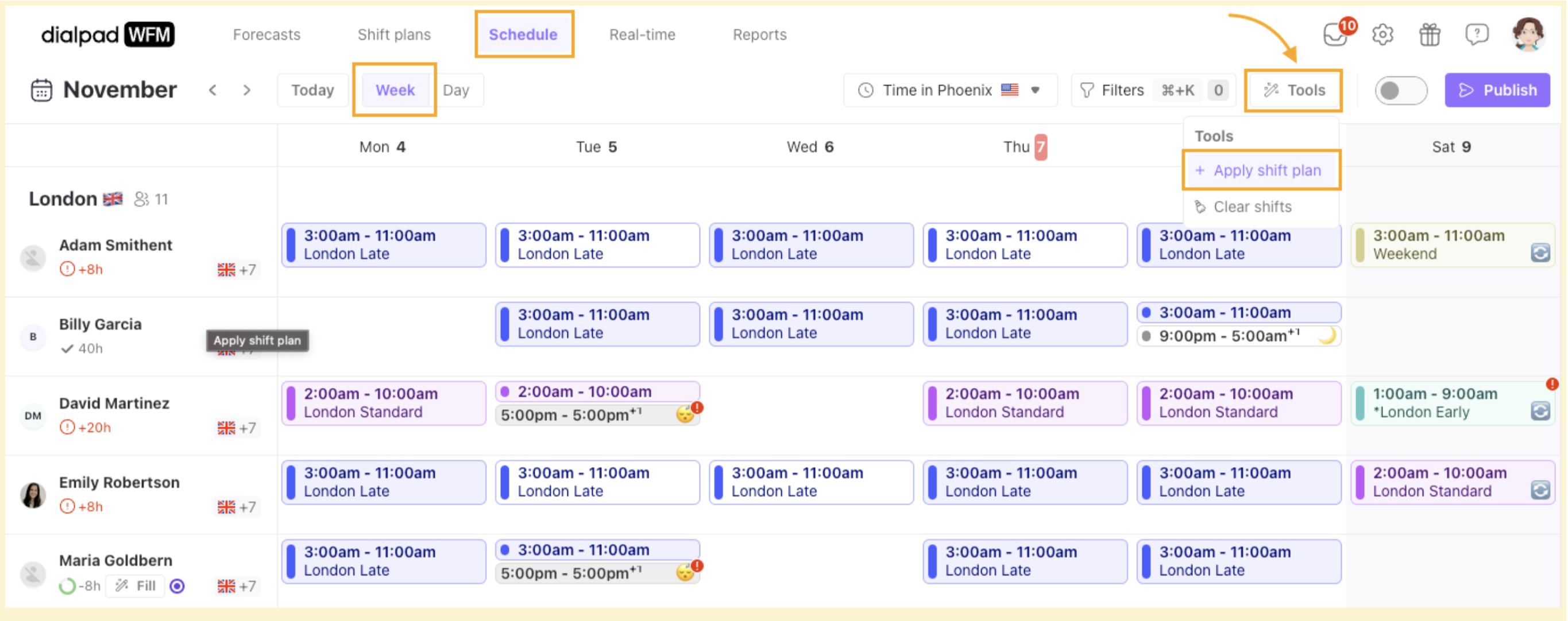 Screenshot of Dialpad WFM software monthly calendar view