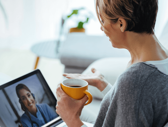 A patient in a teleconsultation call with a healthcare professional