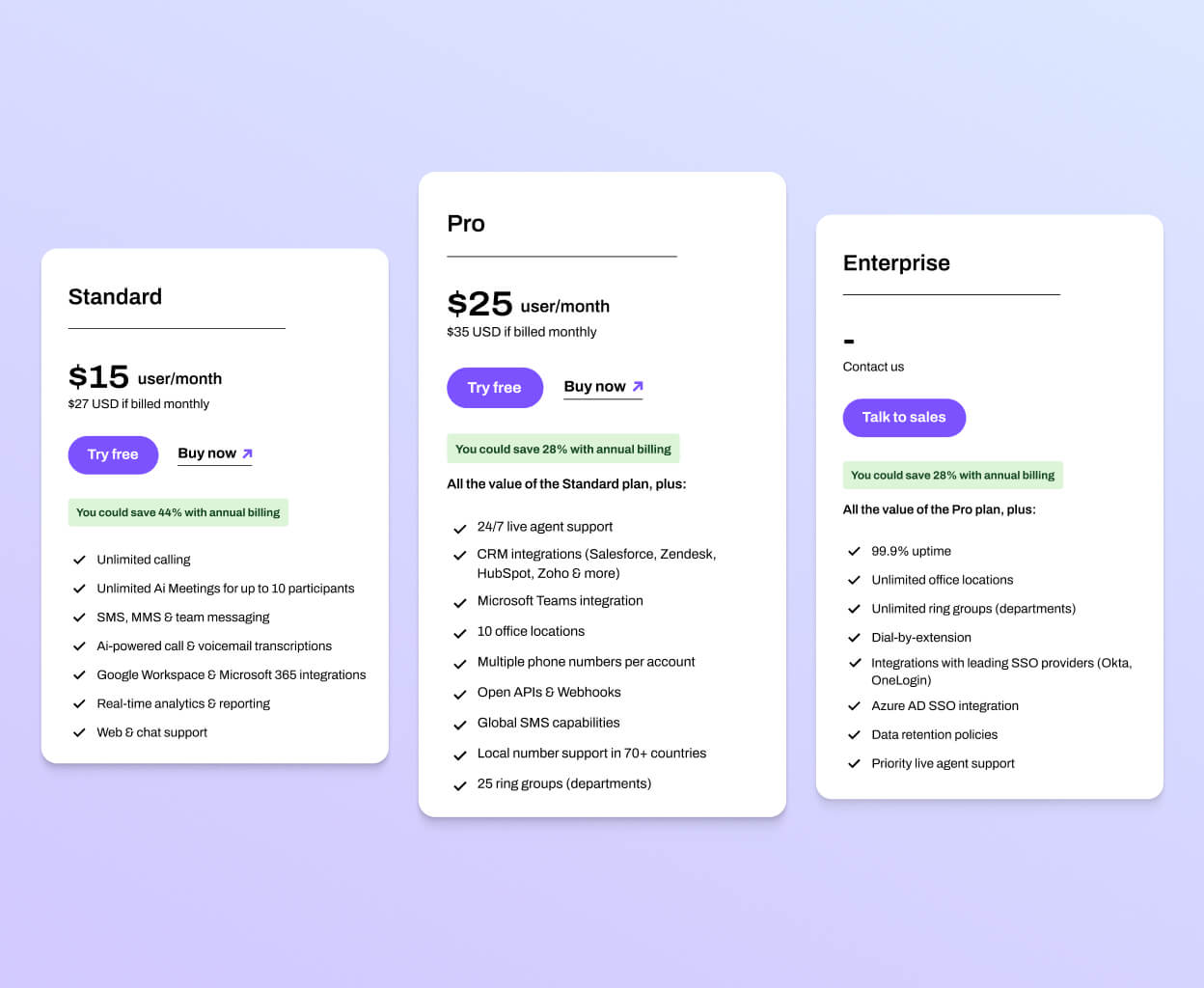 Dialpad Connect's pricing plans