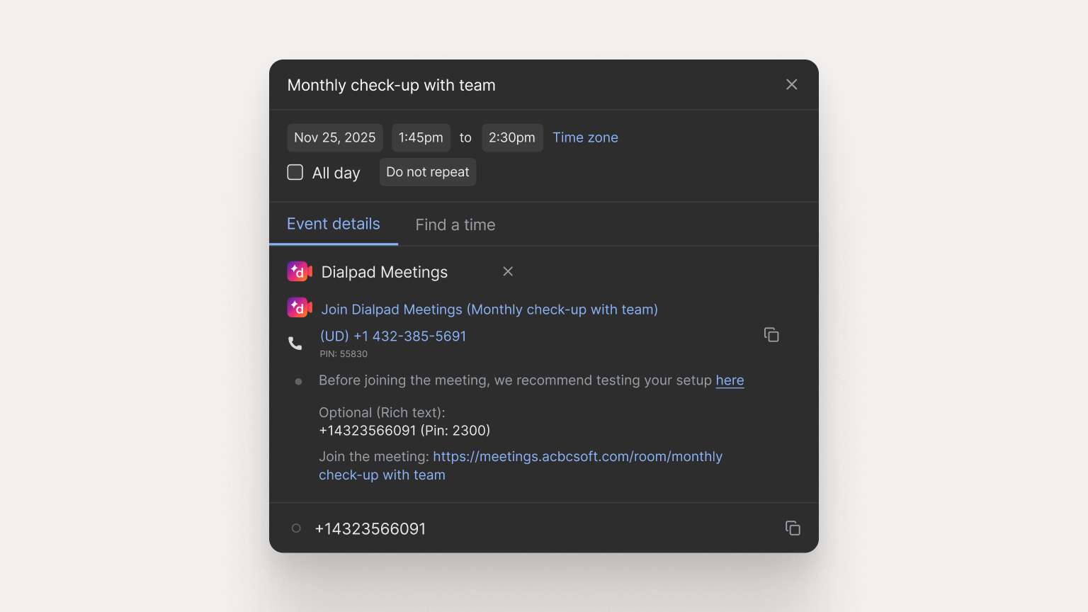 One-click-dial in for meetings