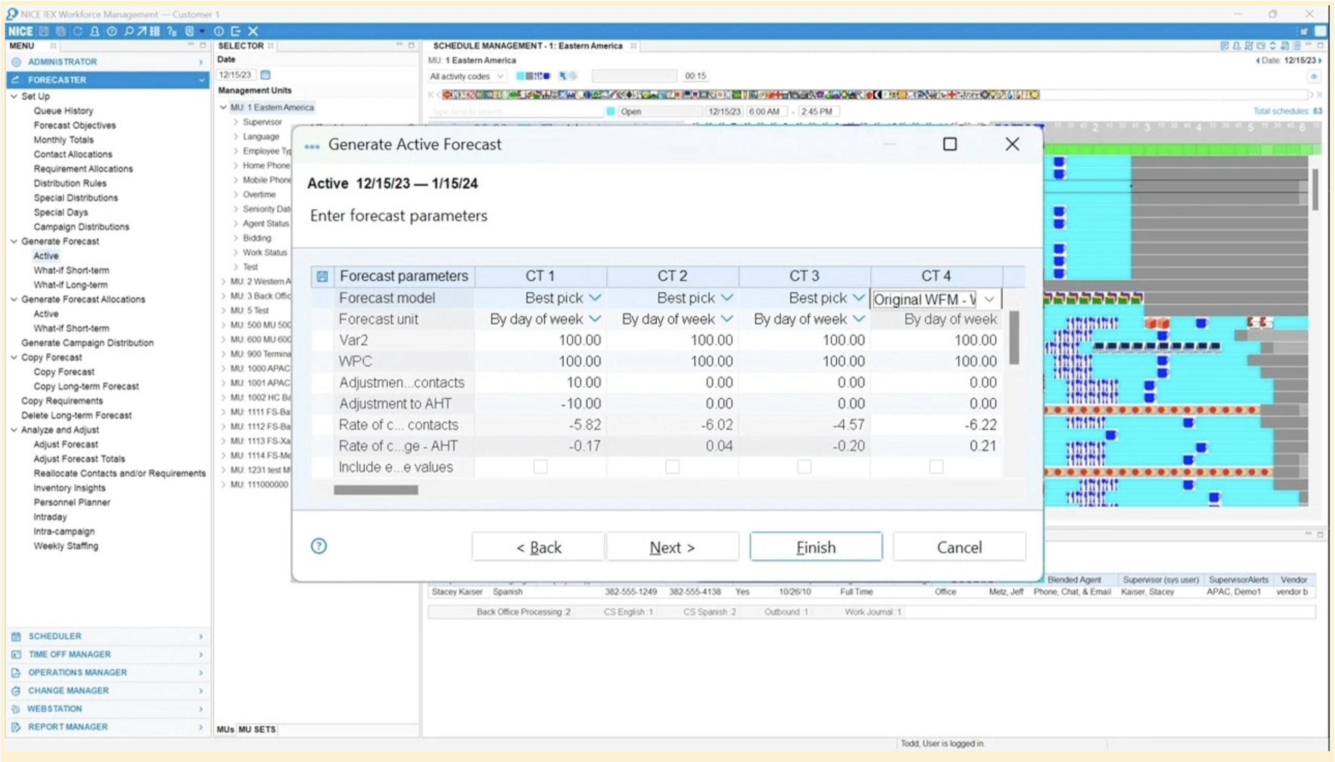 Screenshot of Nice CXone WFM software