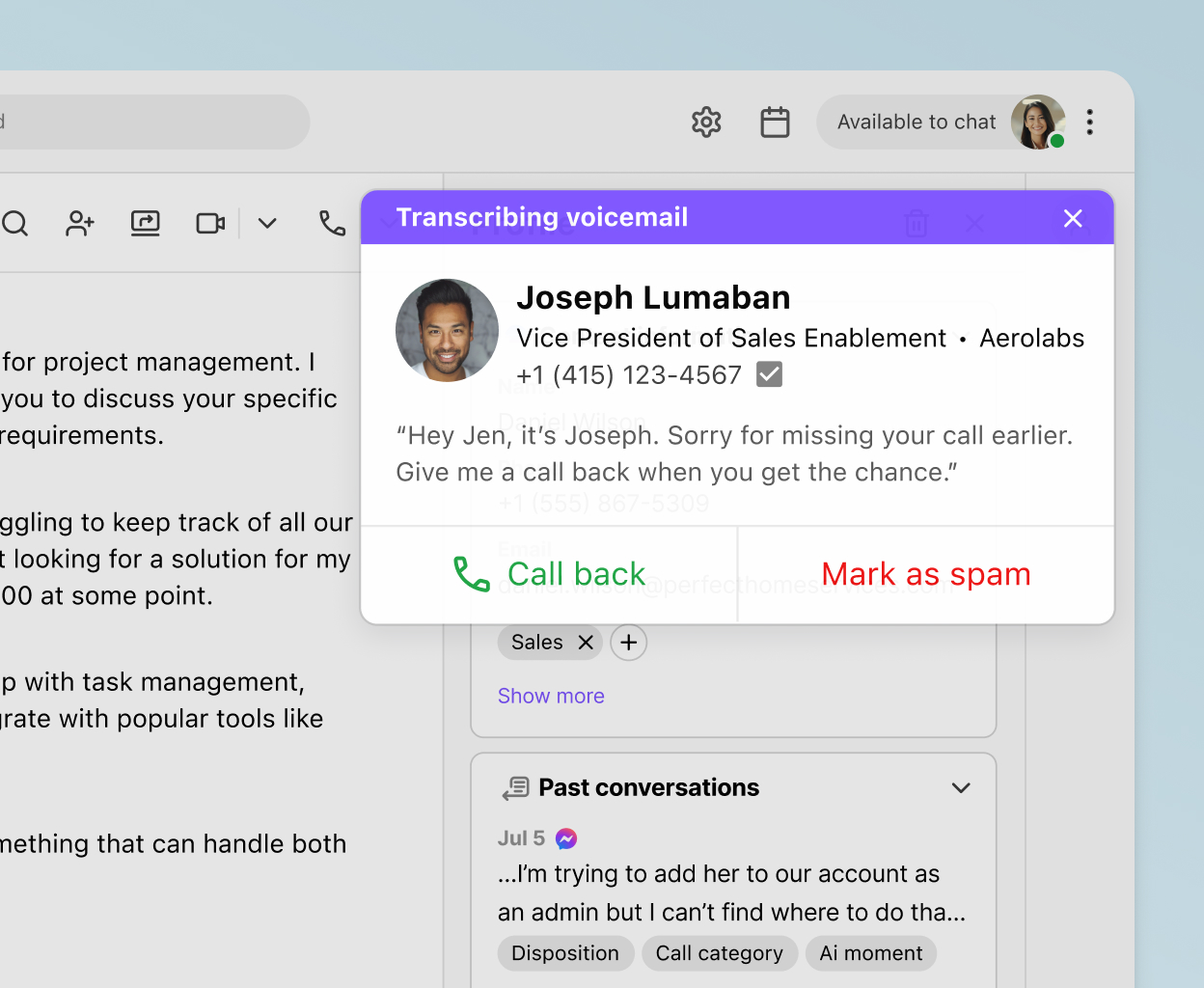 Dialpad's visual voicemail transcription feature