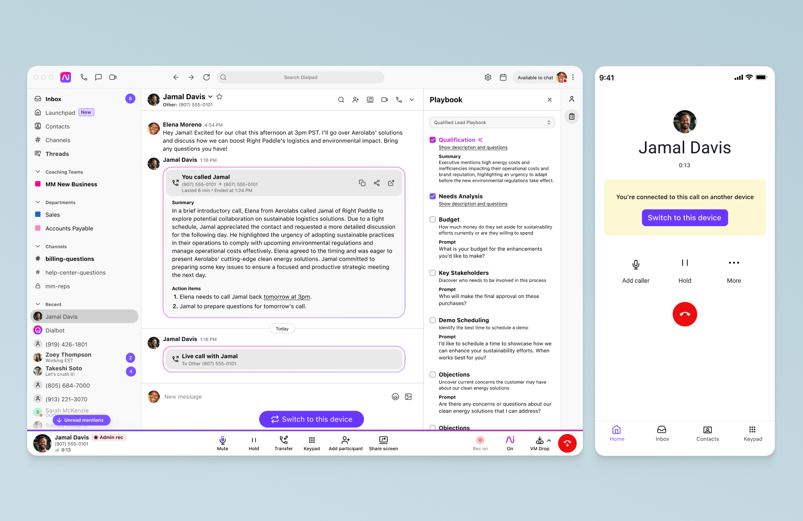 Screenshot of Dialpads desktop and mobile apps