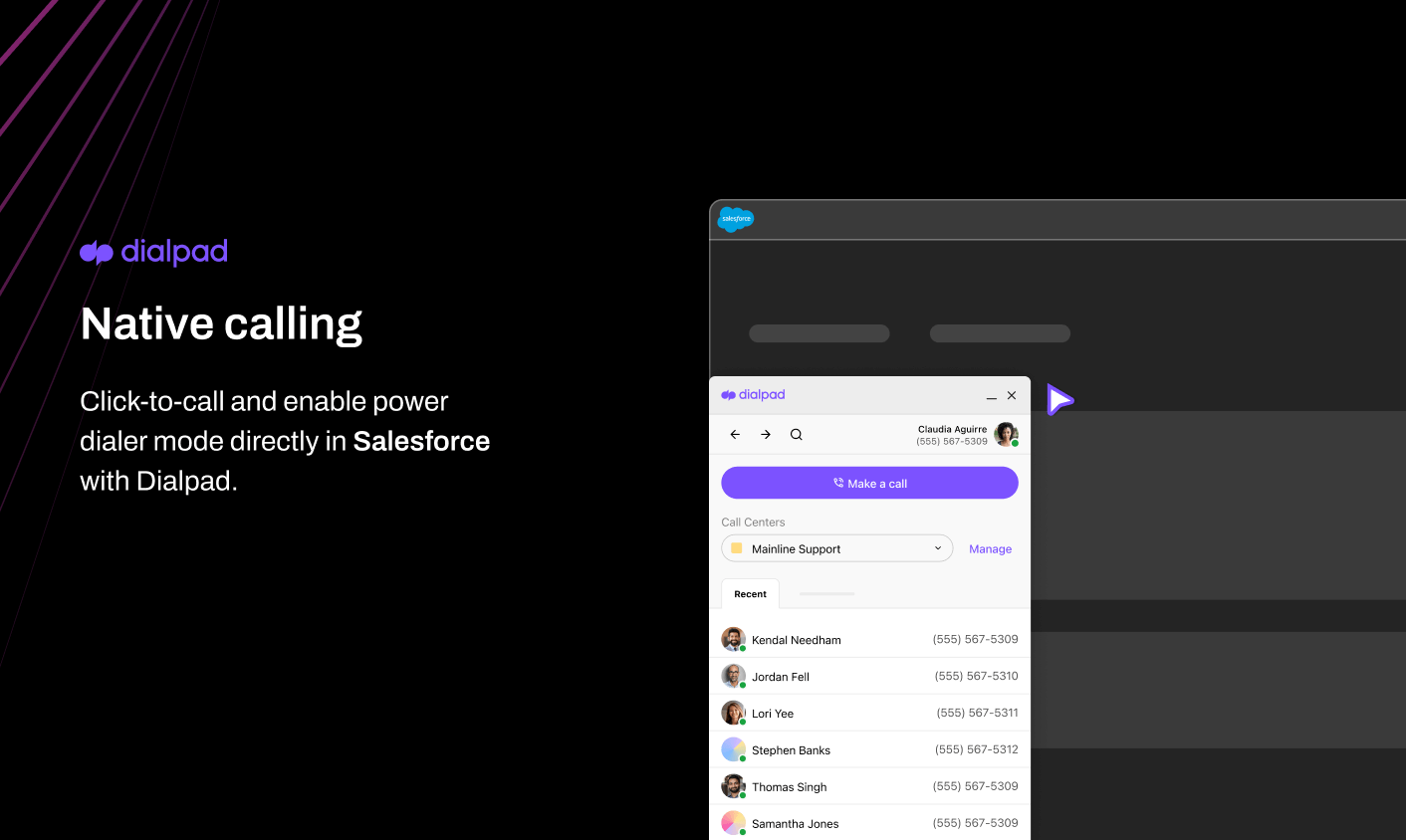 Screenshot of native calling in Salesforce