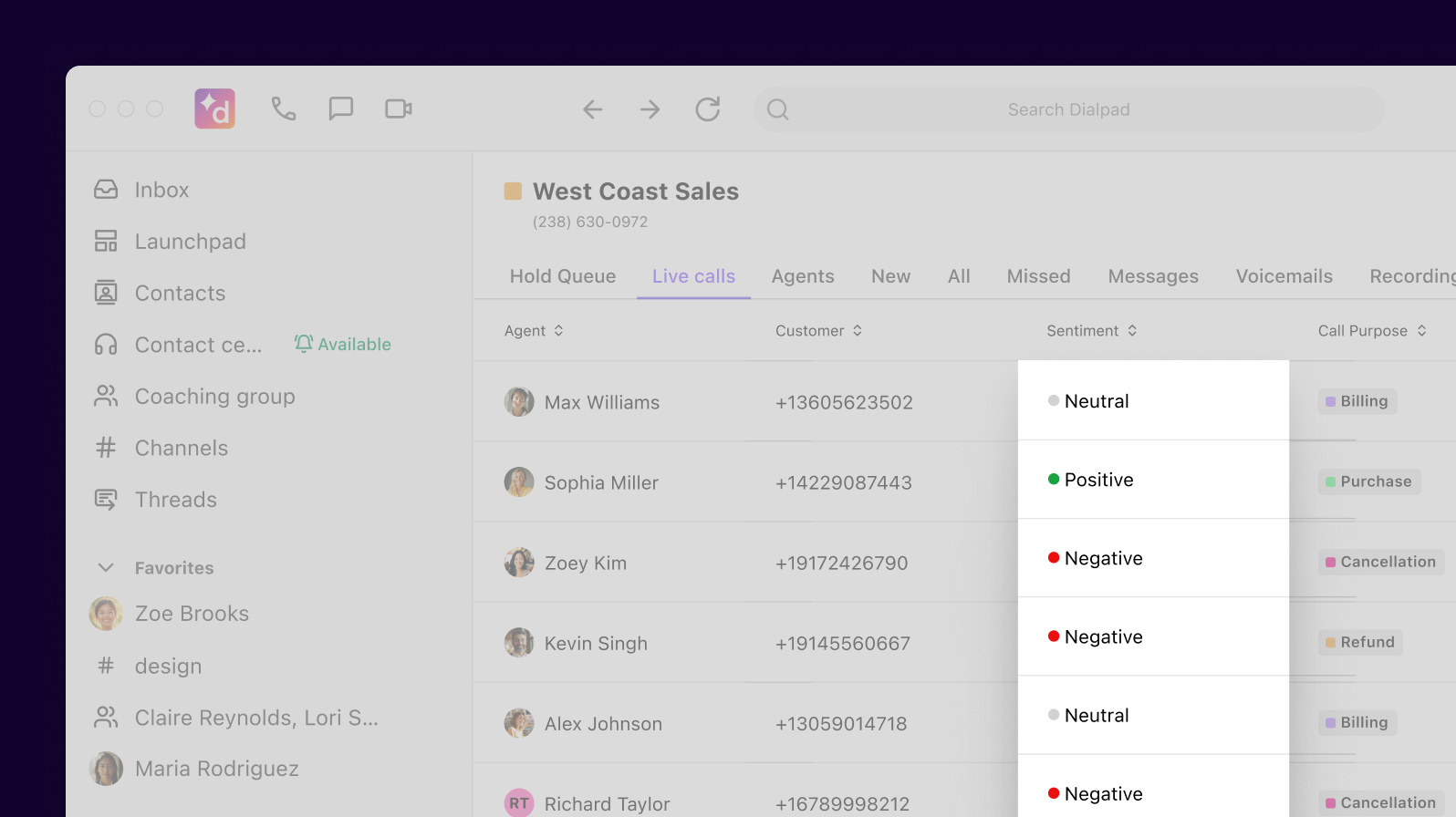 Dialpad Ai analyzing call sentiment in real time