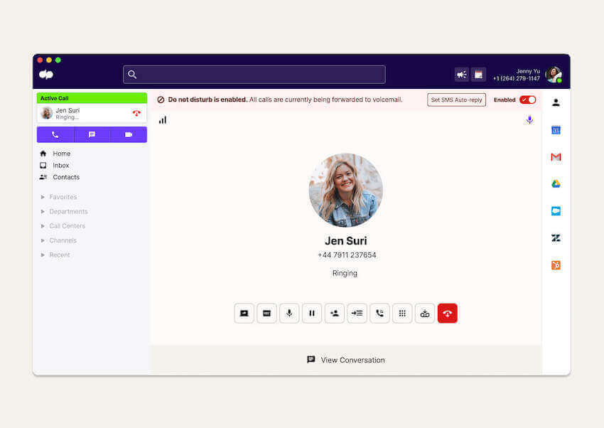 Screenshot of Dialpad-s do not disturb feature blocking a call.