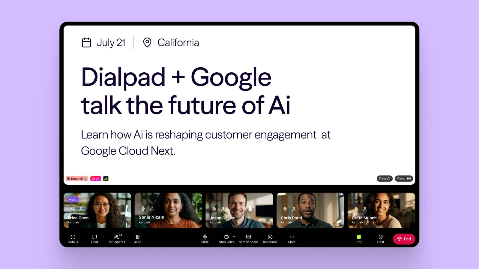 Screen sharing during a video conference using Dialpad