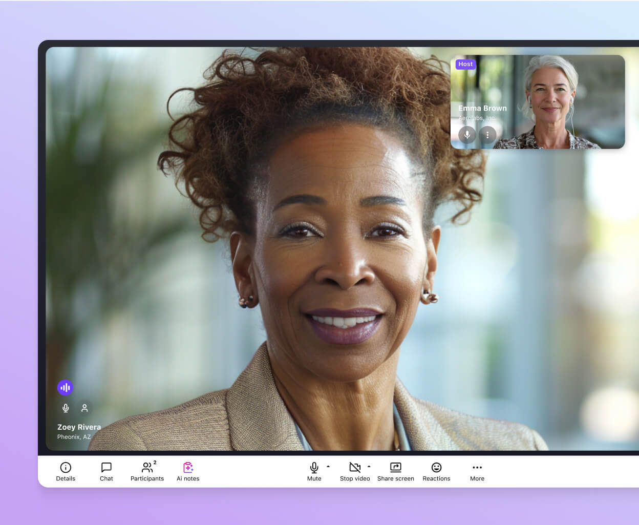 A video call between two women happening on Dialpad’s desktop app