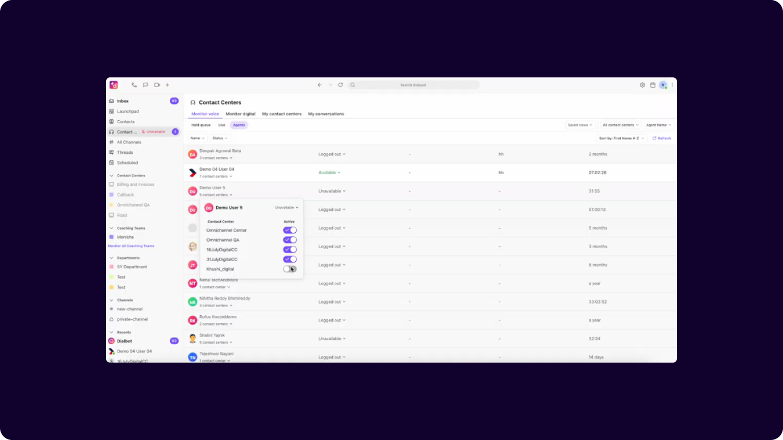 69. Change global status across multiple contact centers