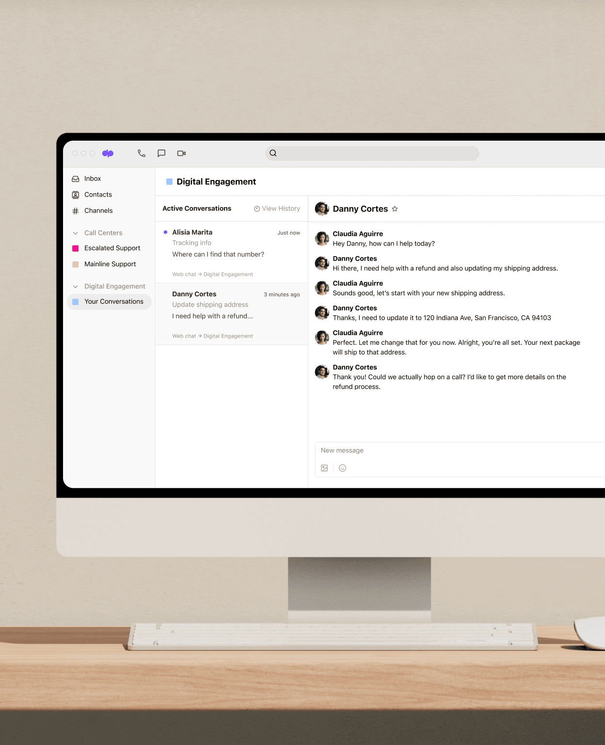 A computer showing a screenshot of Dialpads digital engagement feature