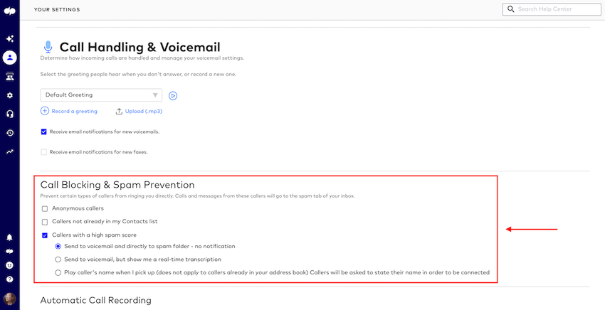 Spam blocking in dialpad blog size