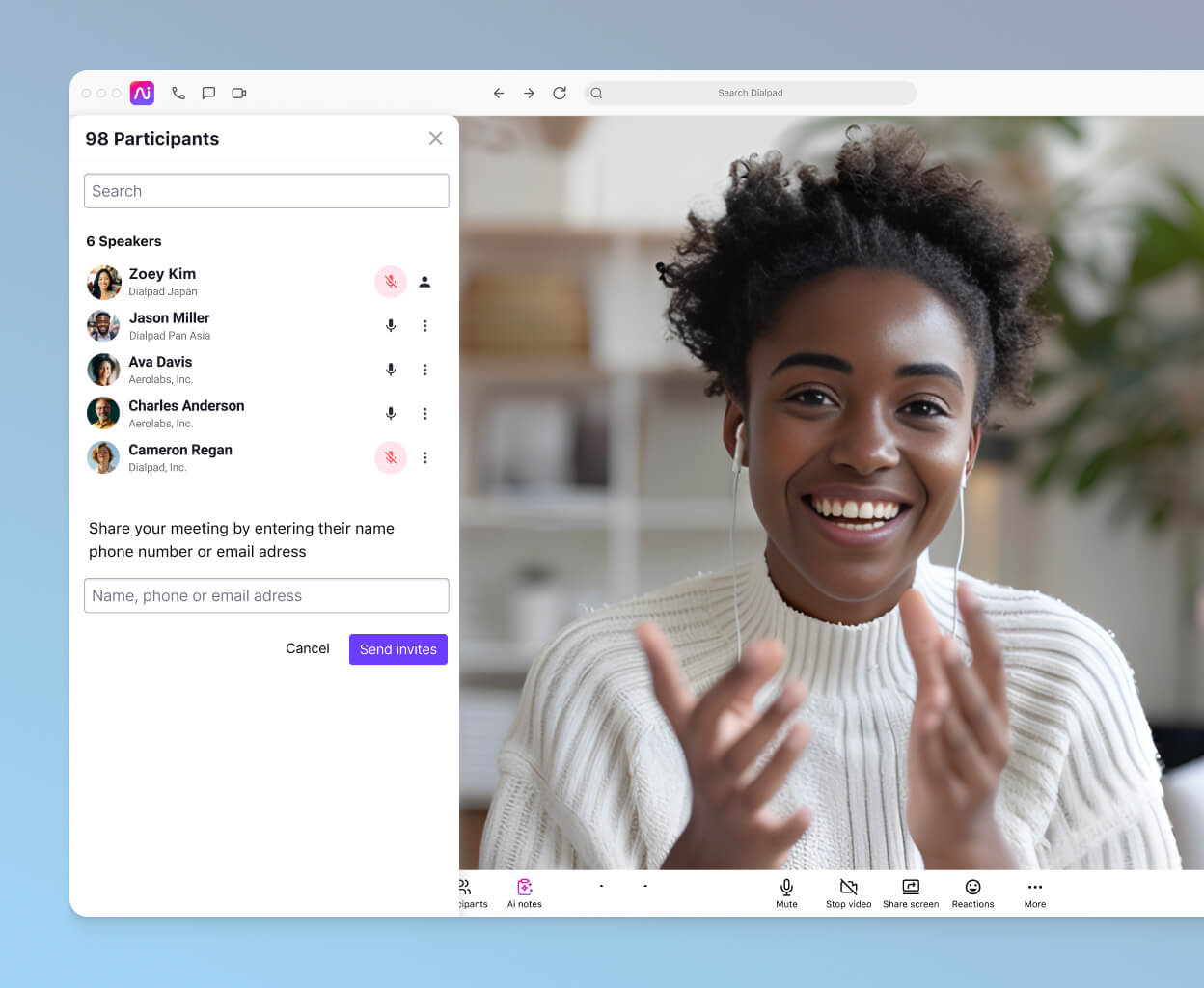 A video conference happening in Dialpads desktop app