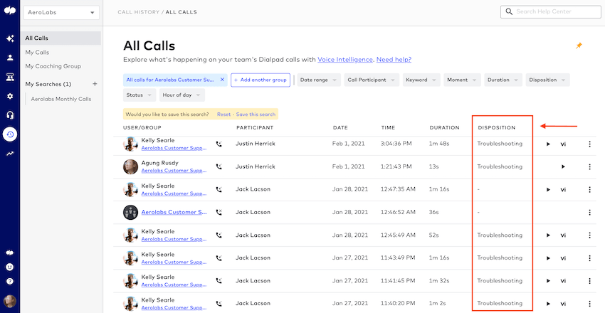 Call disposition view in dashboard blog size