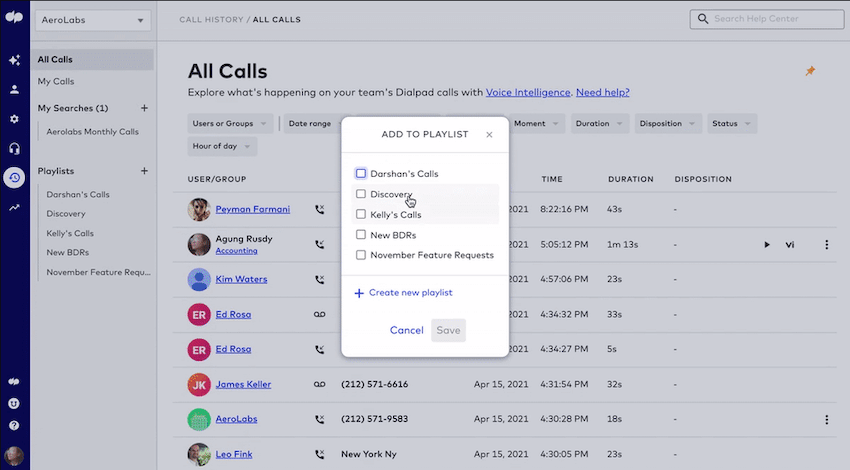 Creating a coaching call recording playlist in dialpad app blog size