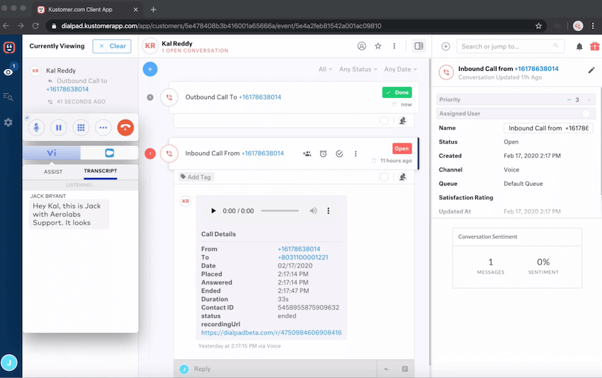 Kustomer dialpad integration