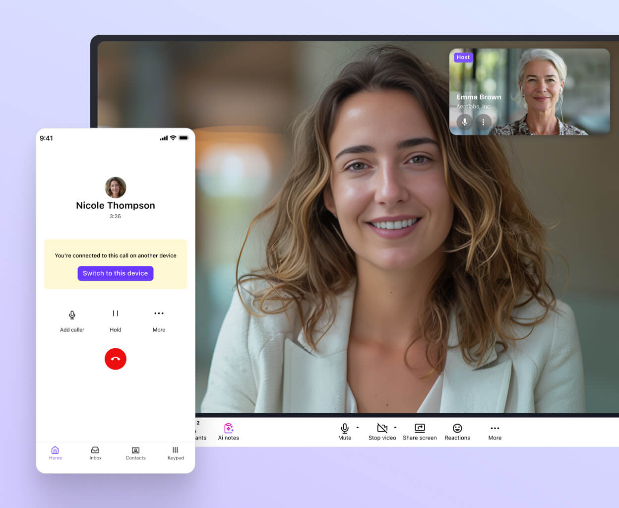 Screenshot of Dialpads call flip feature seamlessly flipping a call between a desktop and mobile app