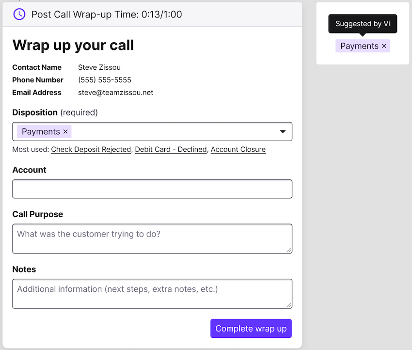 Post call wrap up screen in dialpad blog size