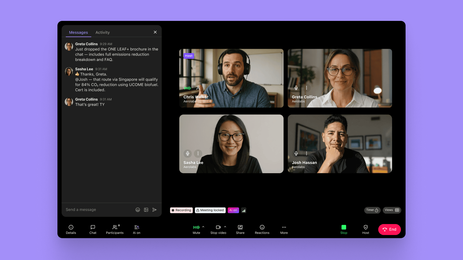 Dialpad's in-meeting chat during a video conference