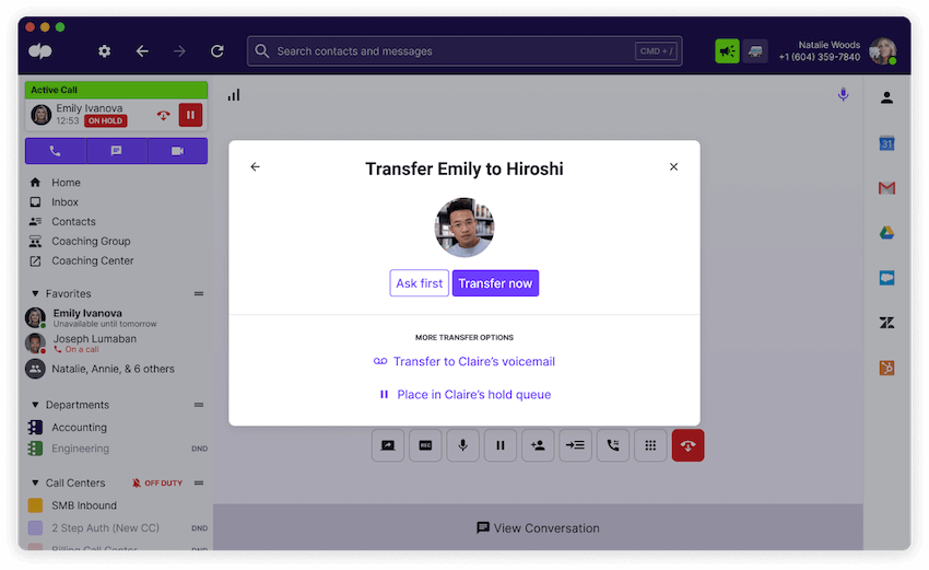 Transferring a call in dialpad blog size