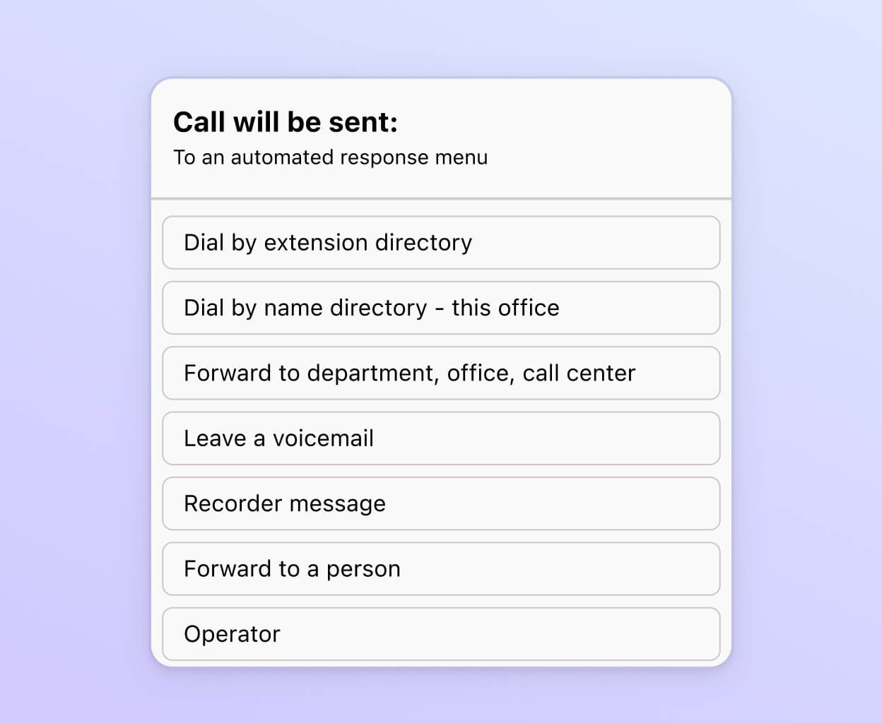 Screenshot of Dialpad's call routing options