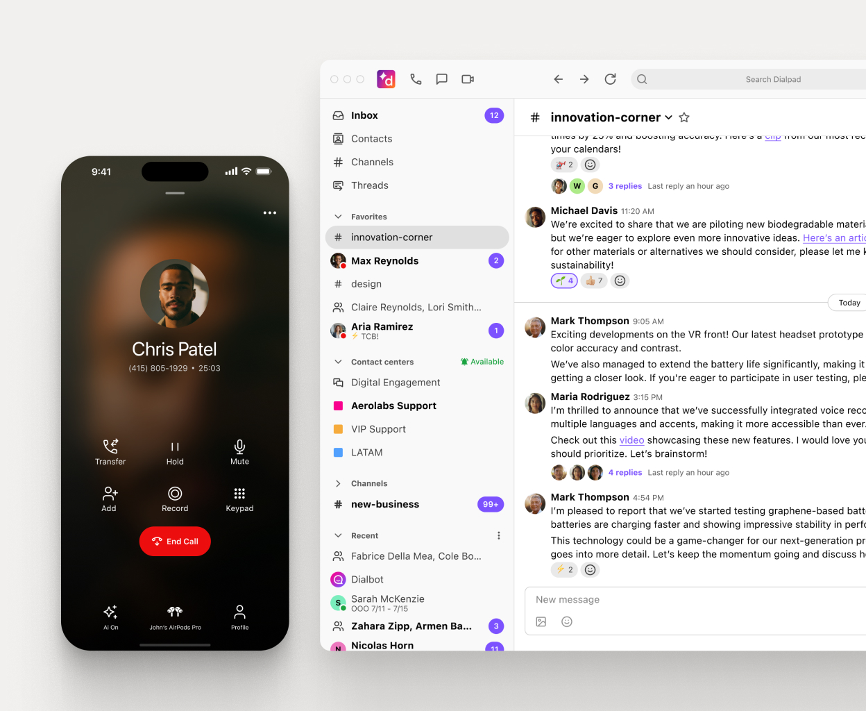 Screenshot of an incoming call on Dialpad's unified communications solution