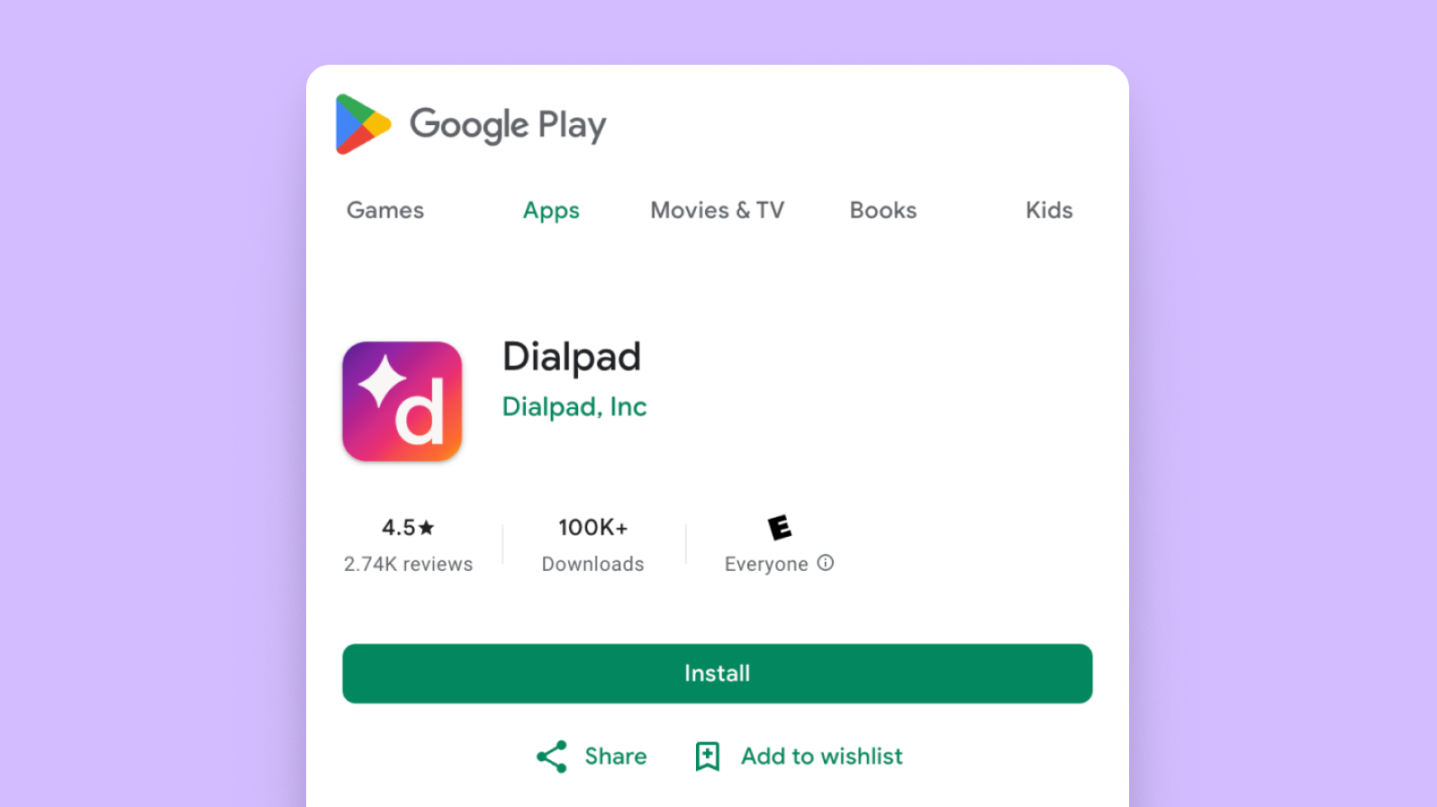 Dialpad's app on the Google Play store