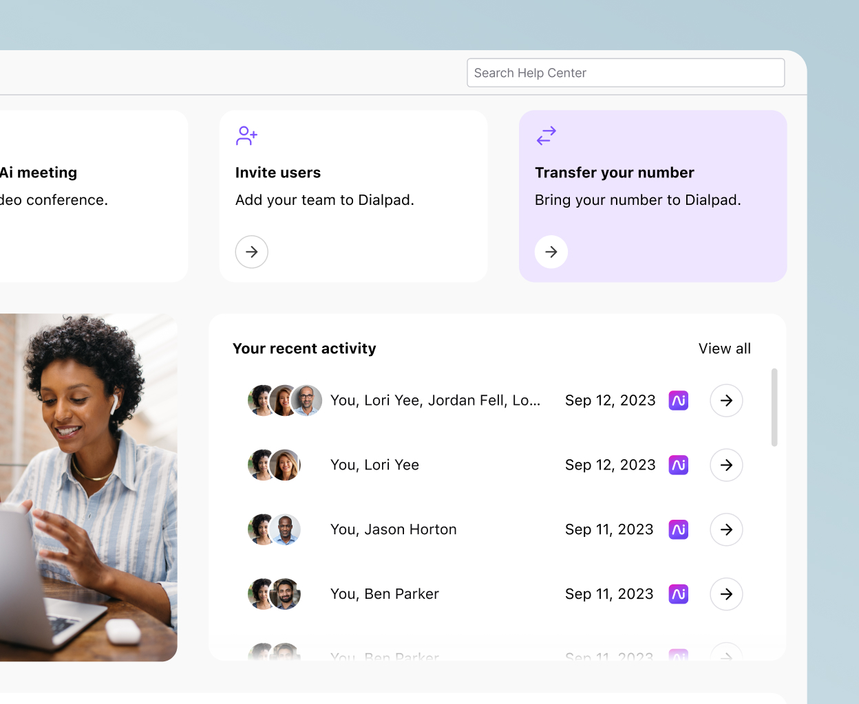 Screenshot of porting a phone number from Dialpad's online dashboard