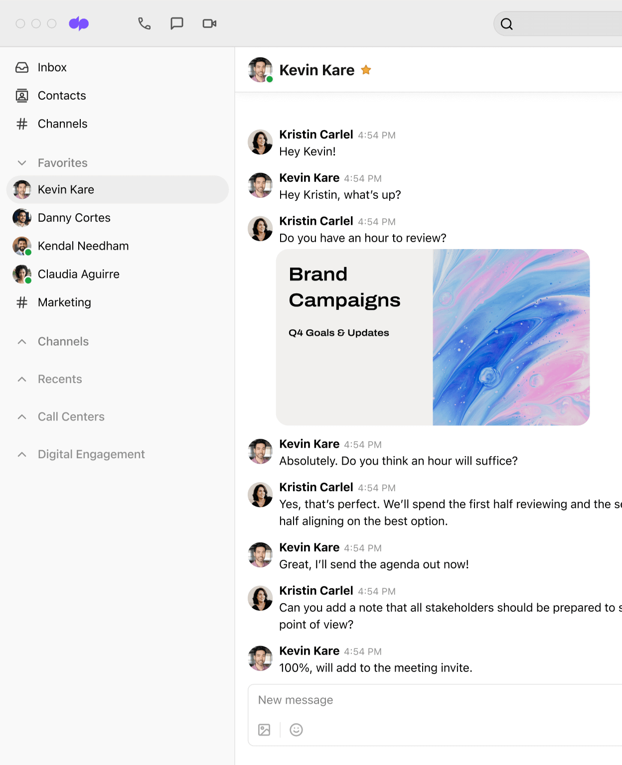 Screenshot of Dialpads direct messaging feature