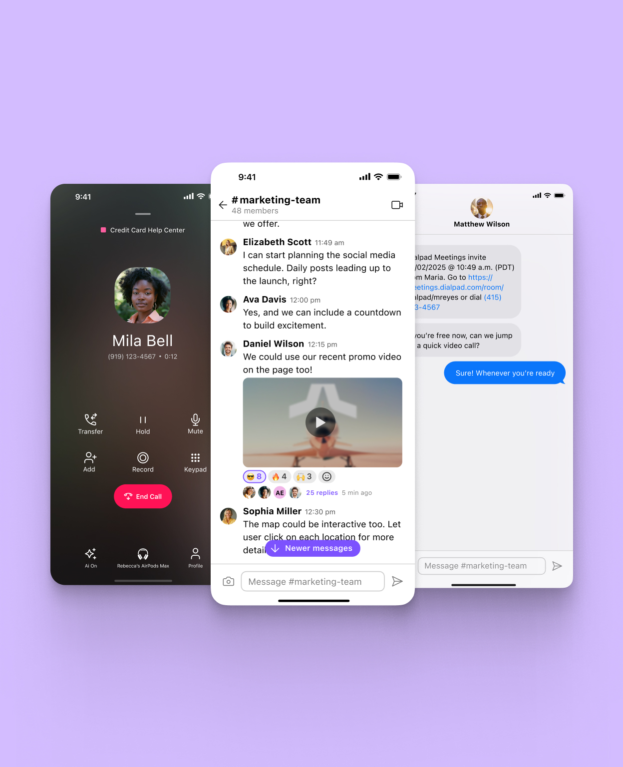 Screenshot of Dialpads direct messaging feature