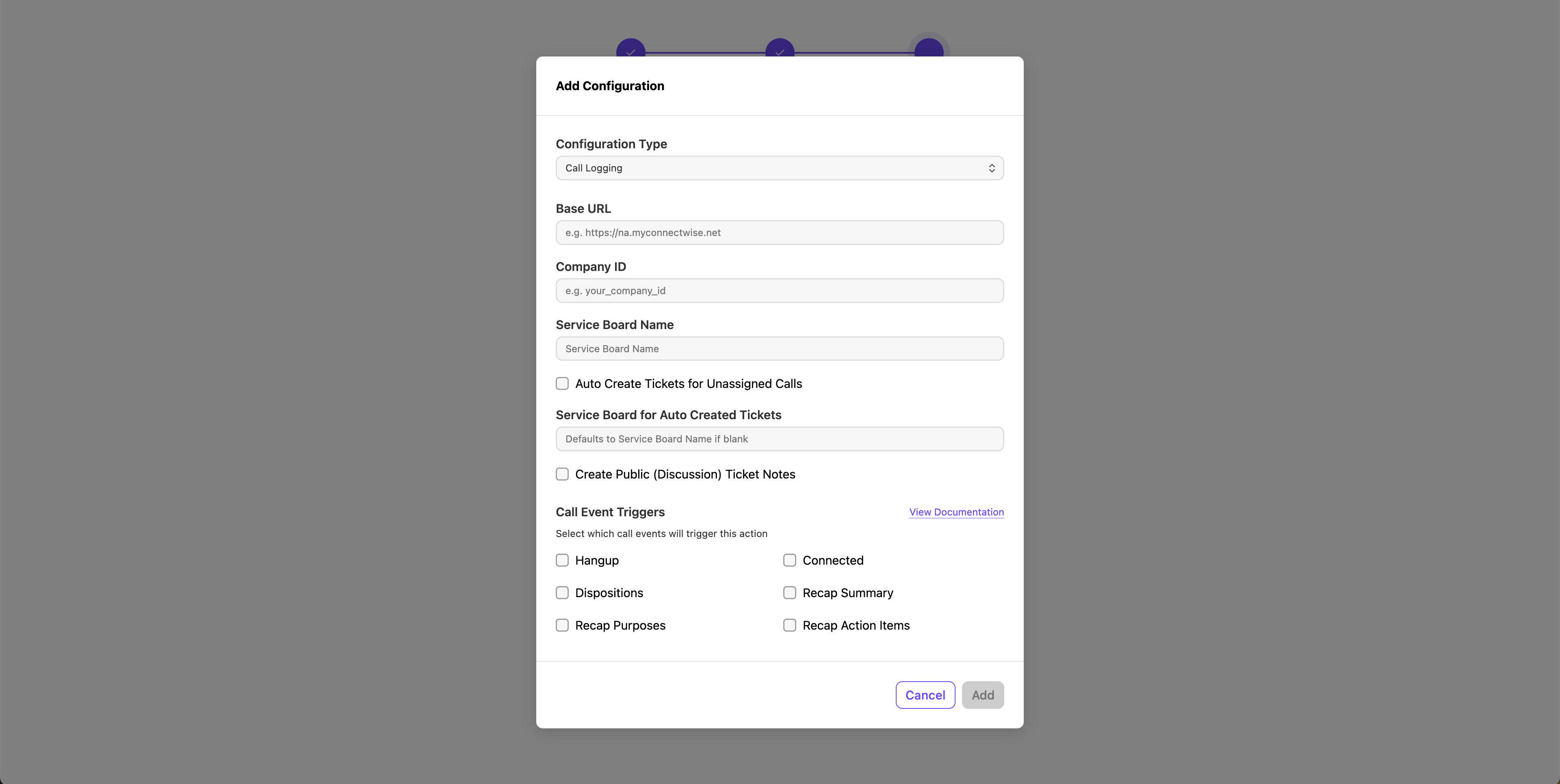 Self-enablement - Step 3 Unfilled call log