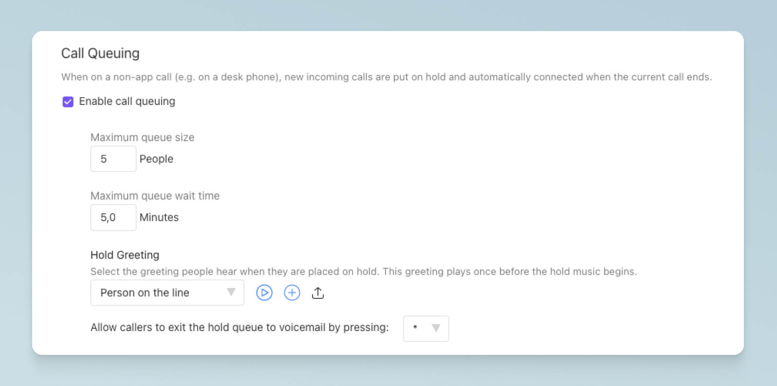 Screenshot of enabling in-queue callbacks in Dialpad