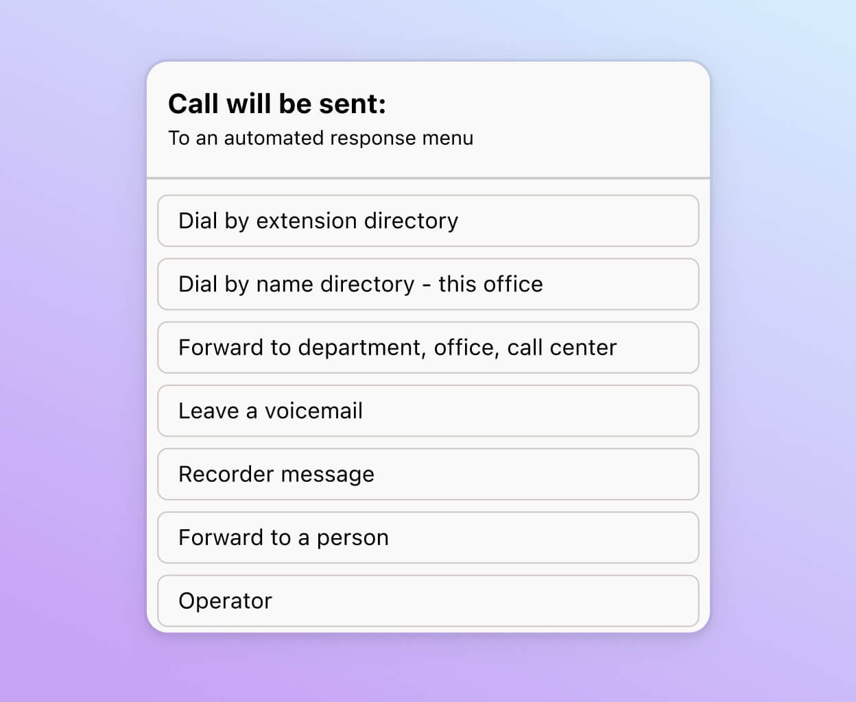 Screenshot of Dialpad's call routing options