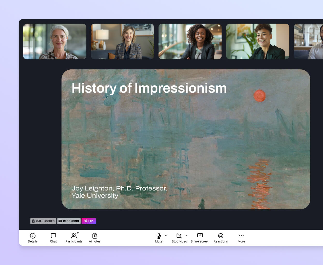 Screenshot of the screen sharing feature of Dialpad Meetings