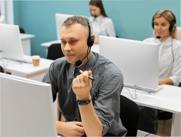 Three contact center agents at work
