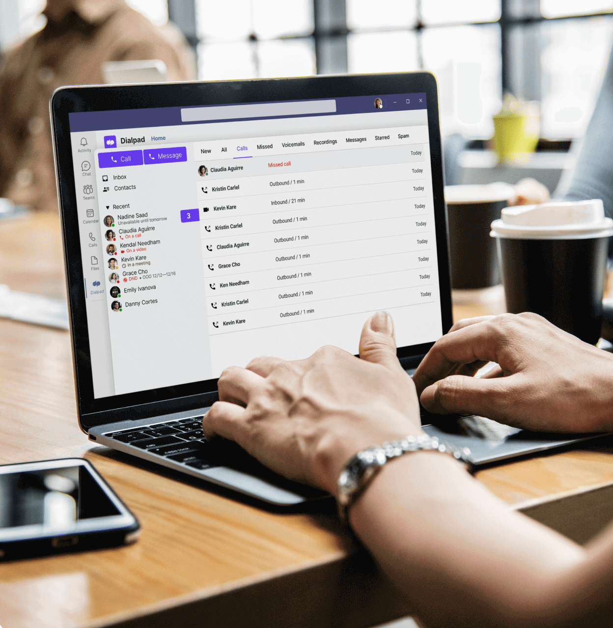 A computer showing the UI of the calls list on the Microsoft teams app