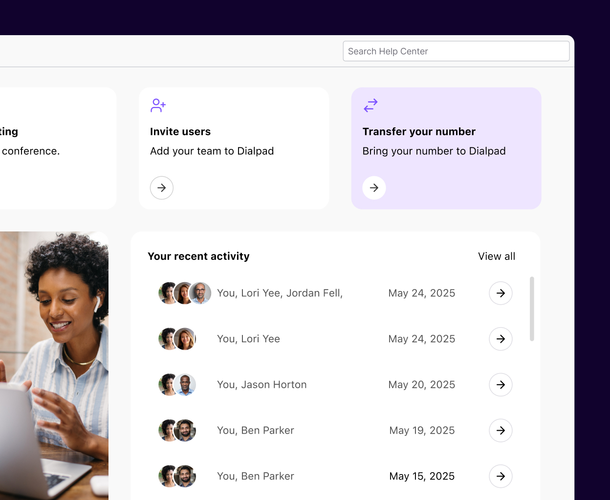 Porting a phone number from Dialpad's online dashboard.
